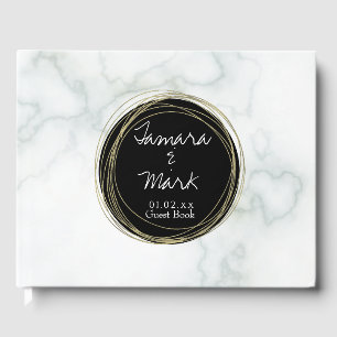 Elegantes Marmor-Imitate Gold Circular Wedding Log Gästebuch