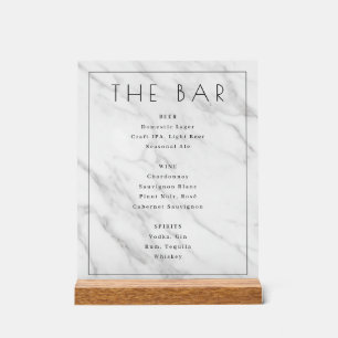 Elegantes Marmor-Menü in Weiß für die Bar Acrylschild