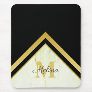 Elegantes Marmor Schwarz Gold Chevron Monogramm Mousepad
