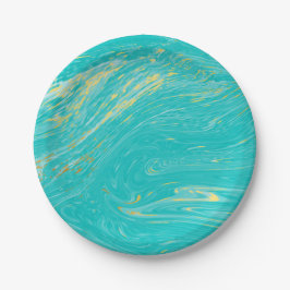 Elegantes Marmorluxus Gold Blue Design Pappteller