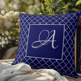 Elegantes marokkanisches Damastenschiff Blaues Mon Kissen