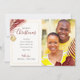 Elegantes Maroon and Gold Tropical Christmas Foto Feiertagskarte