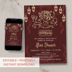 Elegantes marrotes und goldenes Ramadan-Iftar-Dinn Einladung