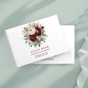 Elegantes Marsala Boho Florales Gästebuch in Gold