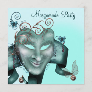 Elegantes Maske Aquamarines Party Einladung
