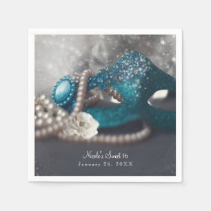 Elegantes Masquerade Mask & Pearls Party Serviette