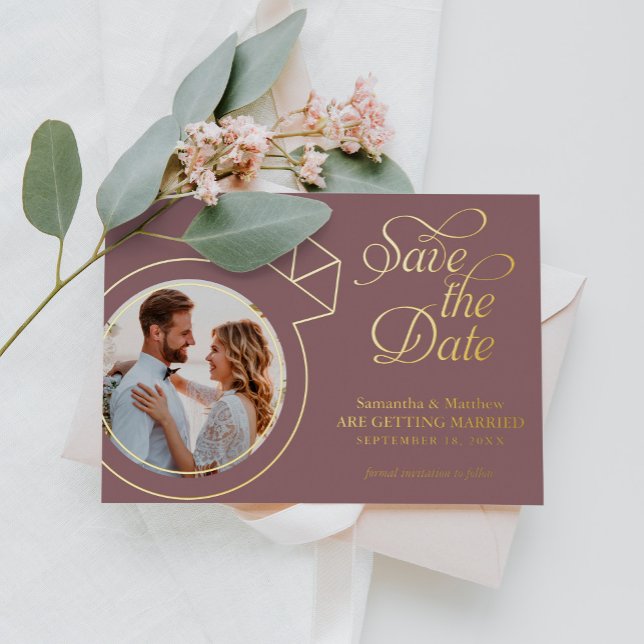 Elegantes Mauve Foto Hochzeit speichern das Datum Folieneinladung (Von Creator hochgeladen)