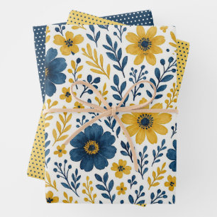Elegantes, mediterranes Blumenmuster Geschenkpapier Set