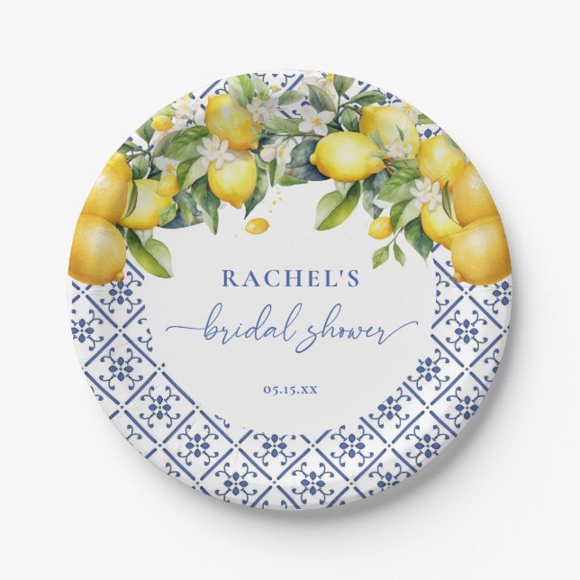 Elegantes mediterranes Brautparty Lemon Pappteller (Vorderseite)