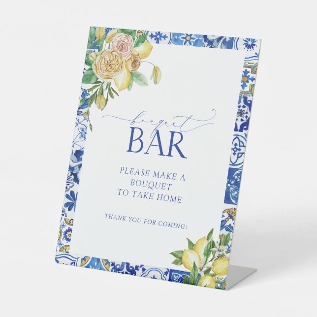 Elegantes mediterranes Lemon Floral Bouquet Bar Sockelschild (Vorderseite)