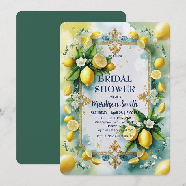 Elegantes mediterranes Zitronenblumengebirge Braut Save The Date (Vorne/Hinten)