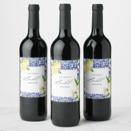 Elegantes mediterranes Zitronenblumengebirge Braut Weinetikett