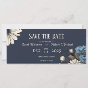 Elegantes, melancholisches, marineblaues Floral Save The Date