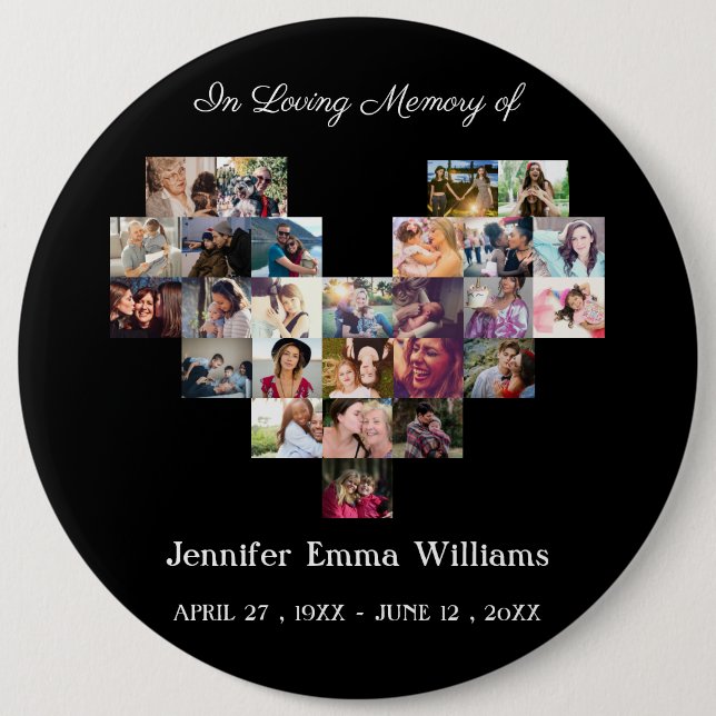 Elegantes Memorial Foto Collage Beerdigung Beileid Button (Vorderseite)
