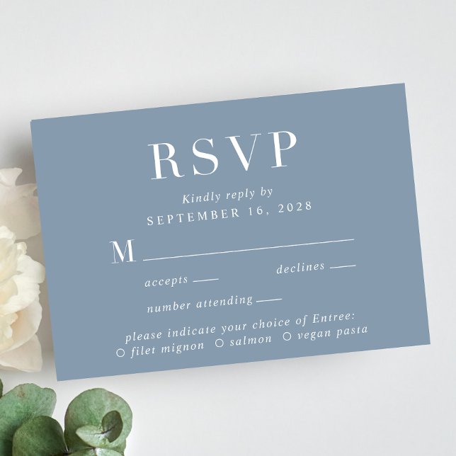 Elegantes Menü Auswahl Dusty Blue Wedding RSVP (Von Creator hochgeladen)
