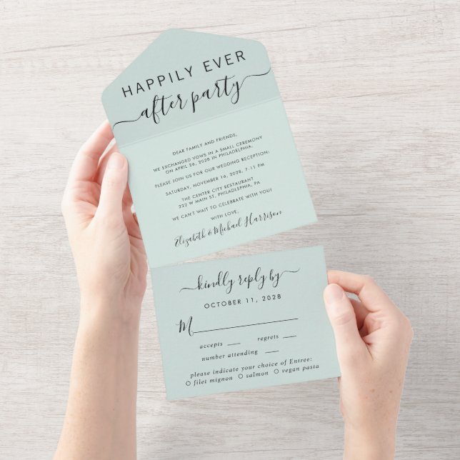 Elegantes Menü Auswahl Minz Hochzeitsempfang All In One Einladung (Abreißen)