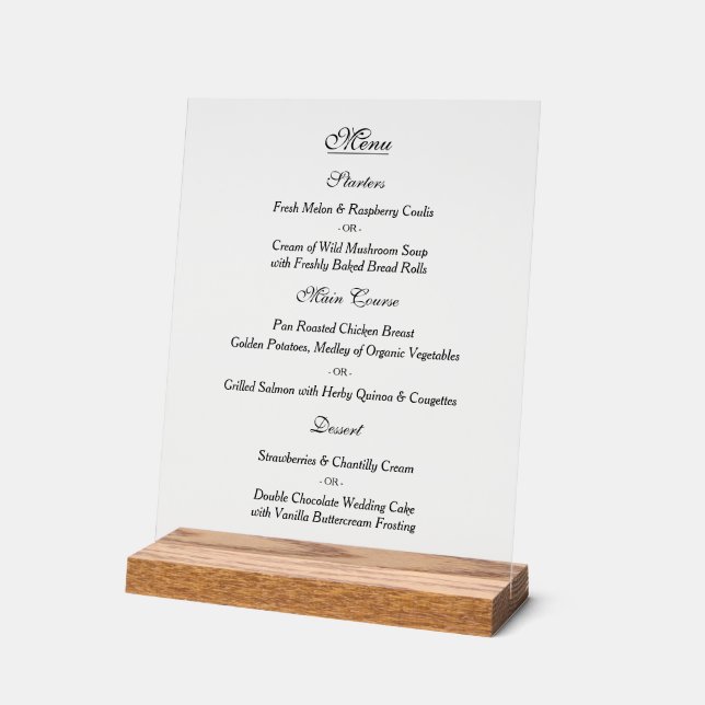 Elegantes Menü für benutzerdefinierte Hochzeiten Acrylschild (Winkel)
