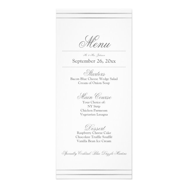 Elegantes Menü für Hochzeitsessen an der Silver Bo (Vorne)