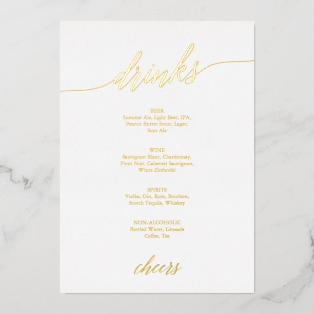 Elegantes Menü mit Goldfolie Calligraphy Wedding D Folieneinladung (Vorderseite)