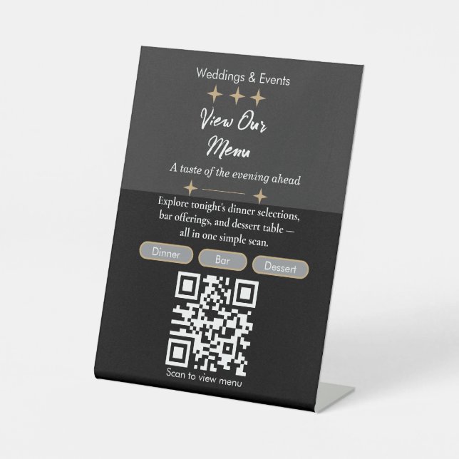 Elegantes Menü-QR-Code-Schild | Digitales Menü  Sockelschild (Vorderseite)