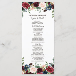 Elegantes Merlot Navy Blue Floral Wedding Programm