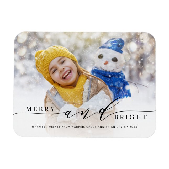 Elegantes Merry and Bright Foto Magnet (Horizontal)
