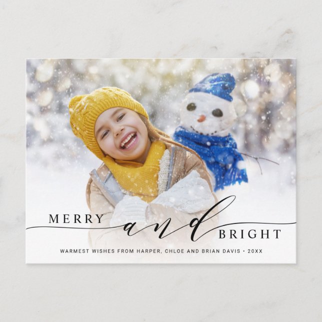 Elegantes Merry and Bright Foto Postkarte (Vorderseite)