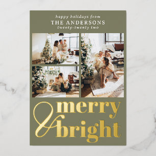 Elegantes Merry & Bright Typografy Foto Weihnachte Folien Feiertagskarte