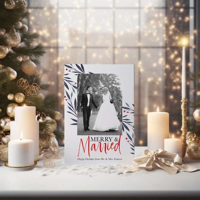 Elegantes "Merry & Verheiratet" Holiday Wedding Fo Einladung (Von Creator hochgeladen)