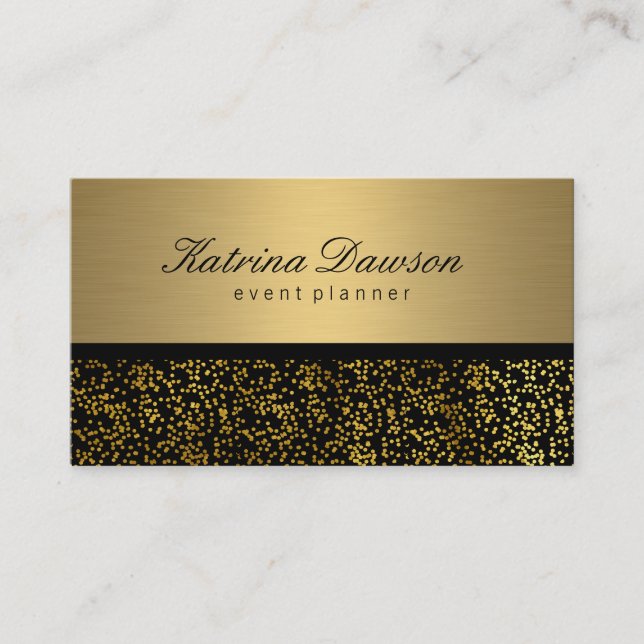 Elegantes Metallic Gold mit Gold Confetti Visitenkarte (Vorderseite)