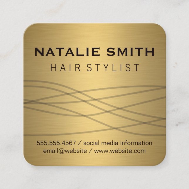 Elegantes Metallic Gold Quadratische Visitenkarte (Vorderseite)