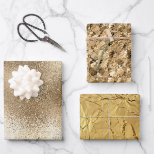 Elegantes metallisches Gold-Glitter-Folie-Weihnach Geschenkpapier Set