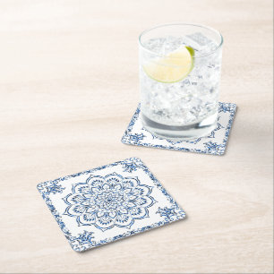 Elegantes metallisches Mandala in Blau Rechteckiger Pappuntersetzer