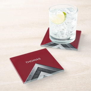 Elegantes Metallmuster Mit Monogramm Glasuntersetzer