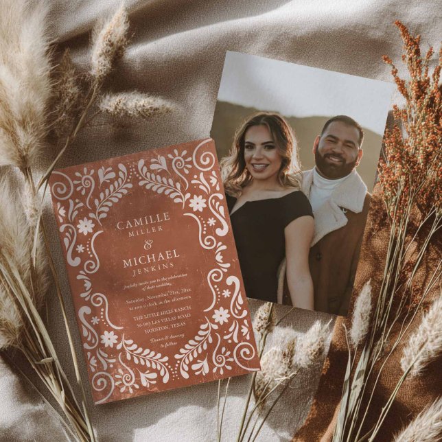 Elegantes mexikanisches Fiesta Wedding Foto Einlad Einladung (Fiesta Mexican Wedding Photo Invitation)