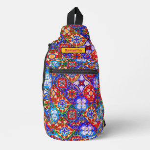 Elegantes mexikanisches Talavera rotes Gelbfliesen Crossbody Bag