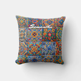 Elegantes mexikanisches Talavera rotes Gelbfliesen Kissen