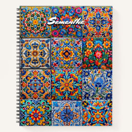 Elegantes mexikanisches Talavera rotes Gelbfliesen Notizbuch