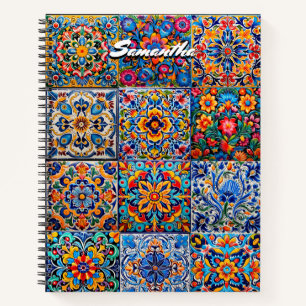 Elegantes mexikanisches Talavera rotes Gelbfliesen Notizbuch
