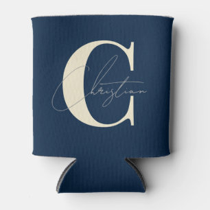 Elegantes Mid-Century-Modern-Monogramm Tiefes Meer Dosenkühler