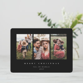 Elegantes Minimal Black Frame Triple Foto Feiertagskarte
