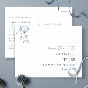 Elegantes Minimal, Blaues Hochzeit-Save-The-Date-P Postkarte