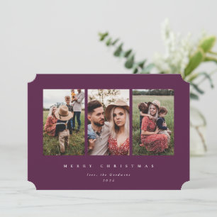 Elegantes Minimal Burgundy Frame Triple Foto Feiertagskarte