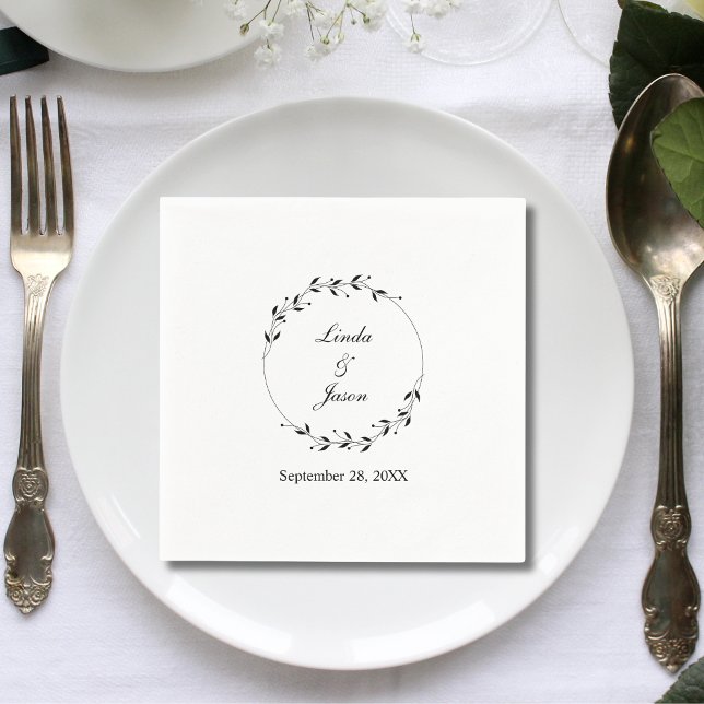 Elegantes Minimal Custom Rustic Leaf Wedding Paper Serviette (Elegant minimal rustic leaf custom paper napkins add natural charm to your wedding table)