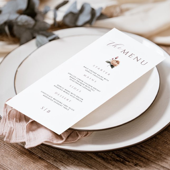 Elegantes Minimal Floral Rose Wedding Menu Menükarte (Von Creator hochgeladen)