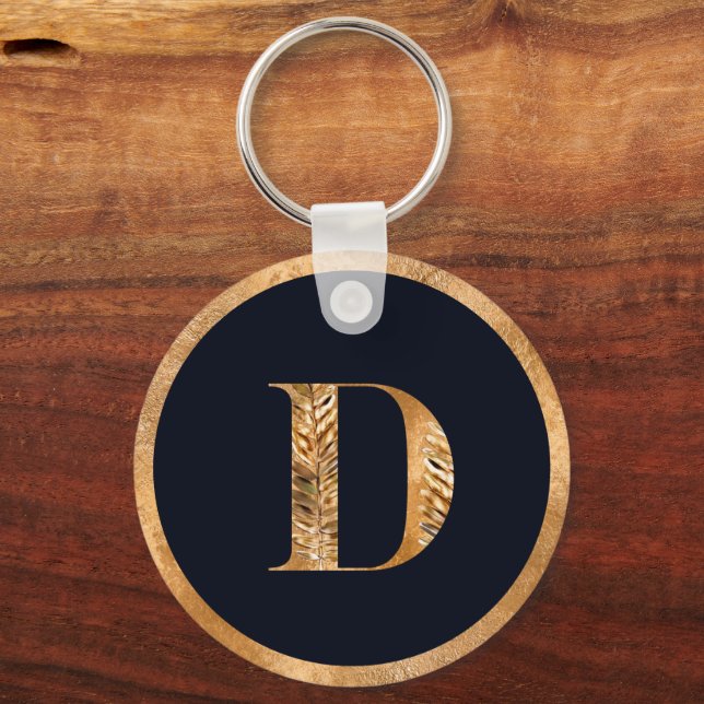 Elegantes Minimal Gold & Black Personalisiert Mono Schlüsselanhänger (Vorderseite)
