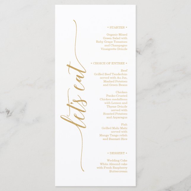 Elegantes Minimal Gold Wedding Brautparty Menü Menükarte (Vorderseite)