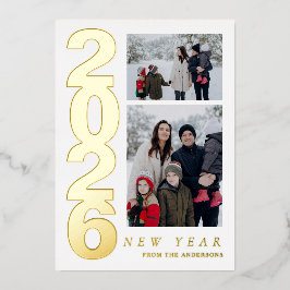 Elegantes Minimal Happy New Year Family 2 Foto Folien Feiertagskarte