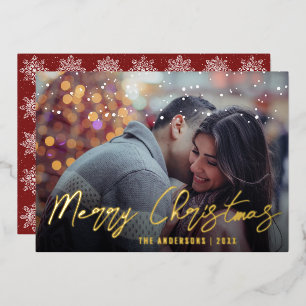 Elegantes Minimal Merry Christmas Eigenes Foto Folien Feiertagskarte