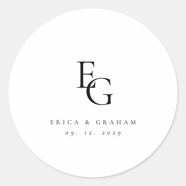 Elegantes Minimal-Monogramm zur Hochzeit Runder Aufkleber (Vorderseite)